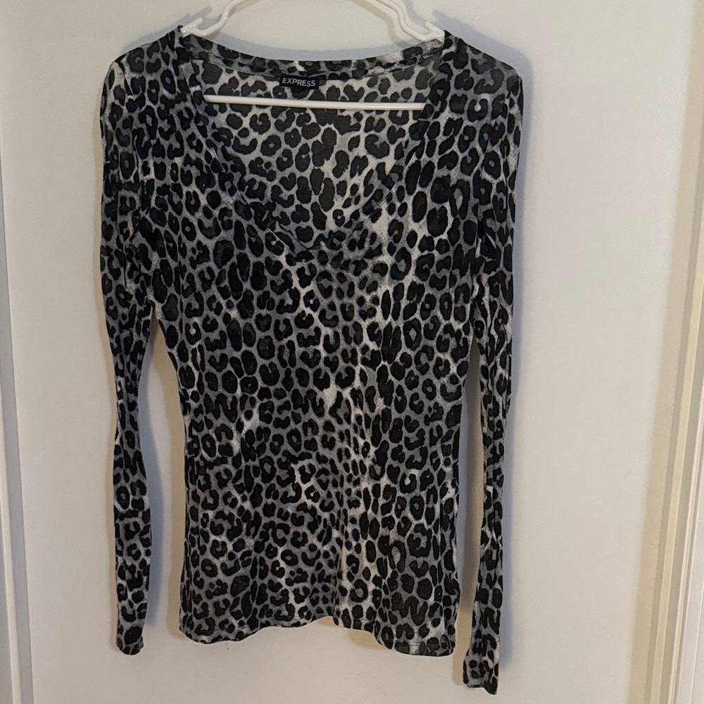 Express Women's Leopard Print Blouse - Black and White